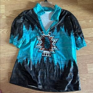 Turquoise and Black Native shirt with collar